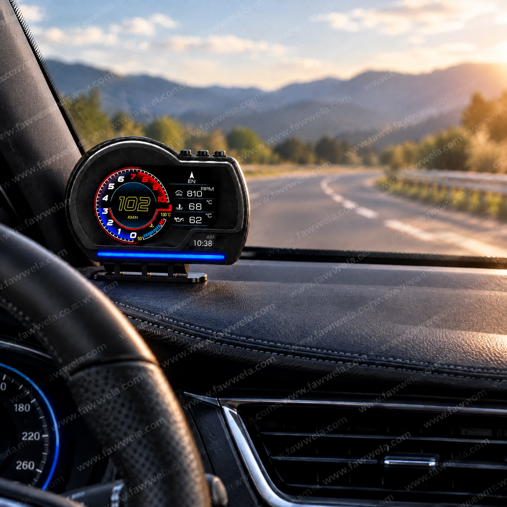 شاشة عرض معلومات السيارة الرقمية (HUD) العالمية - عداد السرعة، دورات المحرك (RPM)، درجة الحرارة ومراقب بيانات المركبة